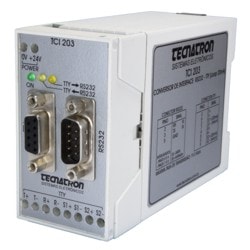 Conversor de comunicação serial RS232 para TTY (Loop de Corrente 20mA) para fixação em trilho - TCI 203